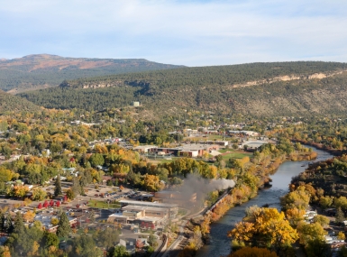 Durango, CO with the train next to the river