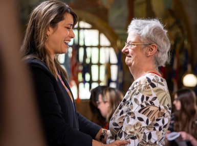 Allegheny County, Pa. Executive Sara Innamorato embraces Pam Steimer after Innamorato announced the 500 in 500 initiative. Photo courtesy of Allegheny County