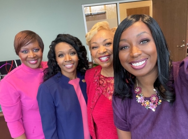 Gwinnett County, Ga. Chair Nicole Hendrickson (far right) takes a selfie with (from left) Douglas County Chari Romana Jackson Jones, Cobb County, Ga. Chair Lisa Cupid and Henry County, Ga. Chair Carlotta Harrell.