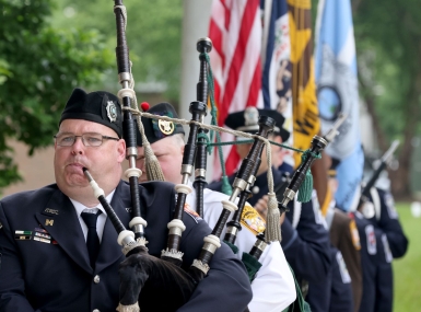 Eamonn Radburn of the Prince William County, Va. Fire and Rescue department, leads a group of fellow bagpipers in last year’s ceremony honoring veterans at a county Veterans Day ceremony. Across the country, counties will be holding similar ceremonies to honor local veterans on Veterans Day, Nov. 11. Photo courtesy of Prince William County