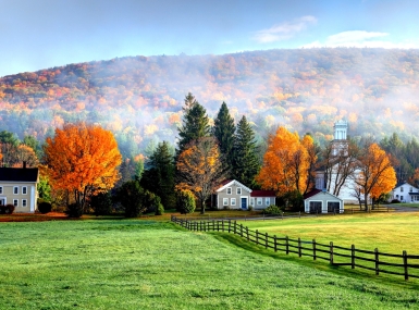 Autumn mist in the village of Tyringham in the Berkshires