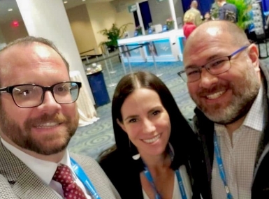 High school classmates El Paso County, Texas Commissioner David Stout, Washoe County, Nev. Commissioner Mariluz Garcia and then-San Bernardino County, Calif. Government and Legislative Affairs Director Brad Jensen meet up at the 2023 NACo Legislative Conference. Photo by David Stout