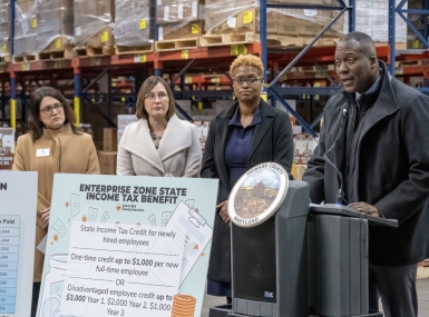 County Executive Calvin Ball, Howard County, Md., takes to the microphone at a local event designed to bring business to his community. 