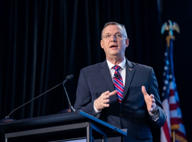 Veterans Affairs Sec. Doug Collins speaks to a General Session audience March 3 at NACo’s 2025 Legislative Conference at the Washington Hilton. Photo by Denny Henry