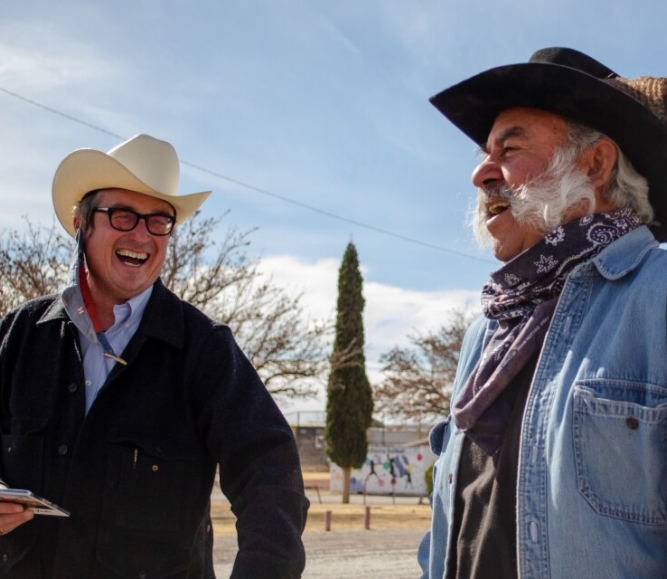 David Beebe and Remijio “Primo” Carrasco look back on recording and releasing their first album. Photo by Carlos Morales / Marfa Public Radio