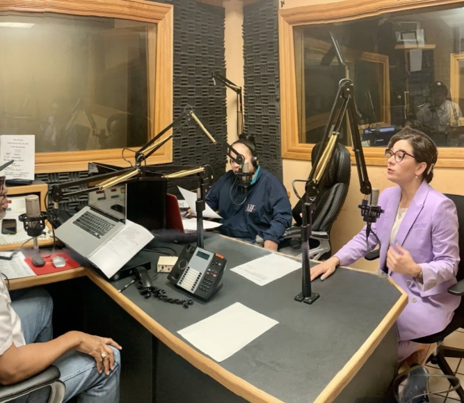 Oklahoma County, Okla. Commissioner Carrie Blumert (right) speaks with Oklahoma Heart and Soul radio hosts Launa West and Terry Monday about the location and construction of the new county jail in 2023.