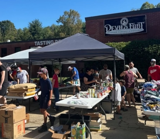 In the weeks following Hurricane Helene, when Devil’s Foot Distillery in Buncombe County, N.C. was closed to rebuild, the business created a distribution hub to support the community, which helped distribute 16,000 gallons of water and dozens of pallets of food, diapers, clothing and hygiene items to local residents.