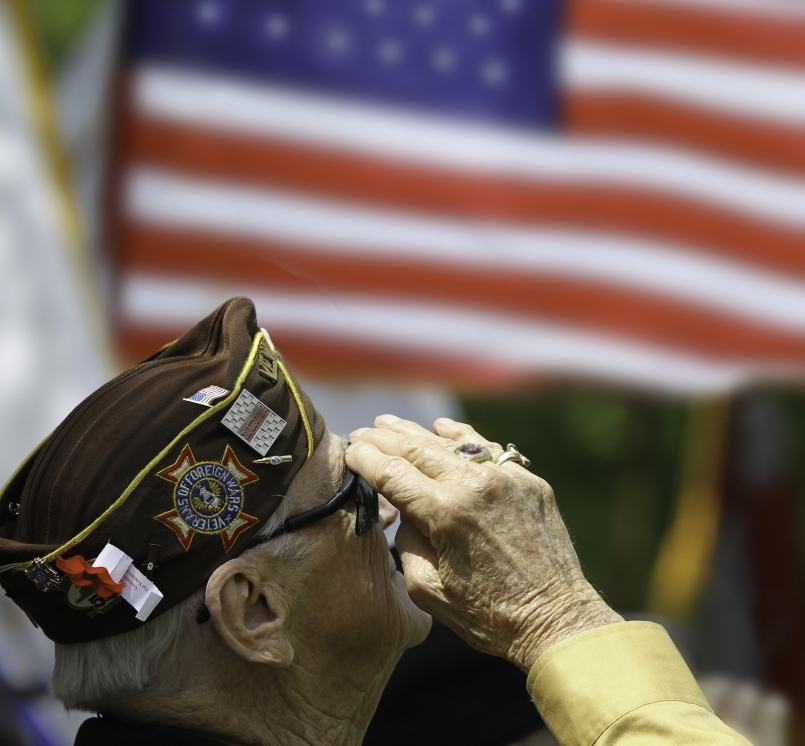 Veteran saluting flag