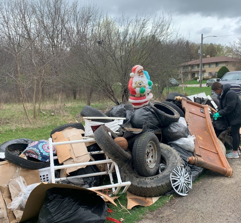 Santa Claus had an unwelcome surprise for Milwaukee County, Wis. Parks workers when they uncovered his gifts in an illegal dumping site. Photo courtesy of Peter Bratt