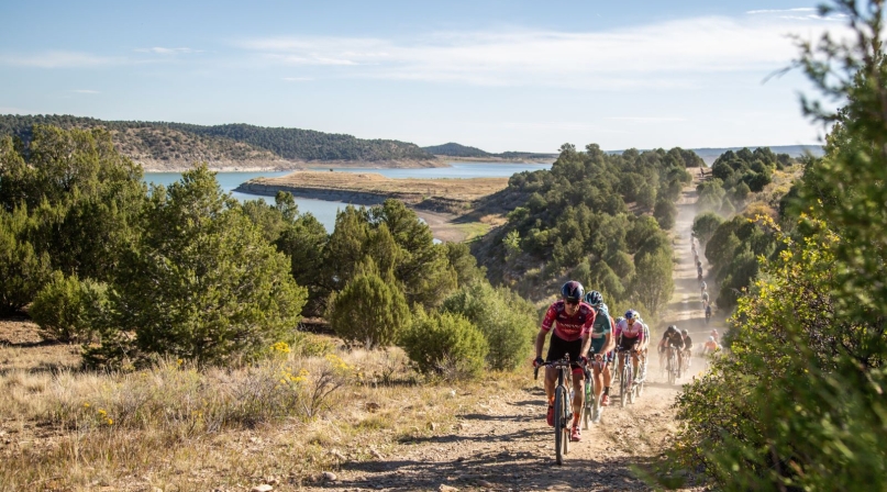 Cyclists pedal up a gravel road in Las Animas County, Colo. The county roads, located in a scenic area, attracted 700 entrants for The Rad Dirt Fest last month. Photo courtesy of Life Time