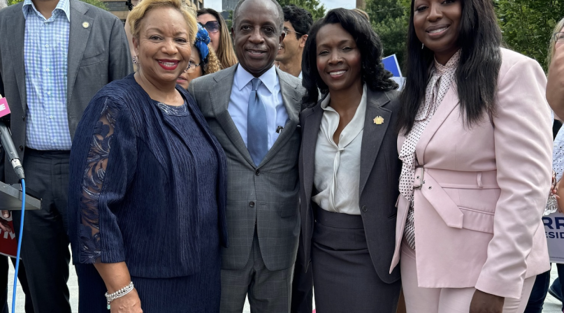 (From l-r:) Henry County, Ga. Chair Carlotta Harrell; DeKalb County, Ga. CEO Michael Thurmond; Cobb County, Ga. Chair Lisa Cupid and Gwinnett County, Ga. Chair Nicole Hendrickson pause for a photo at Liberty Plaza in Fulton County, Ga.