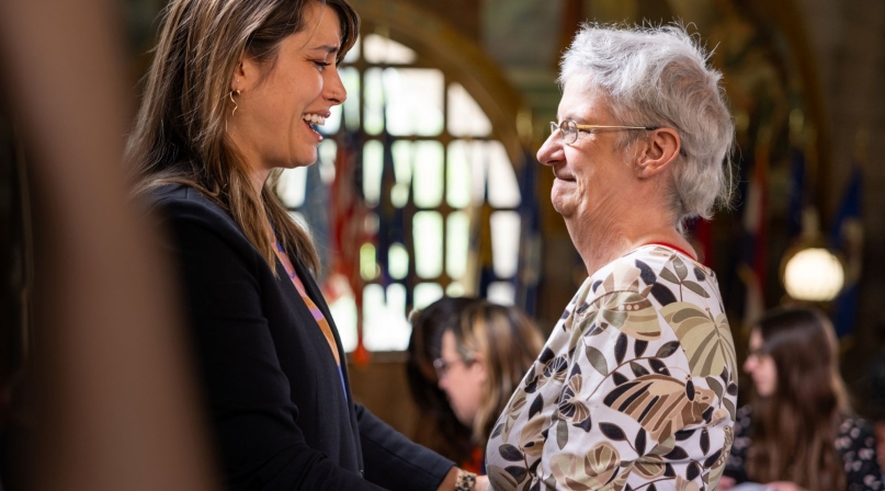 Allegheny County, Pa. Executive Sara Innamorato embraces Pam Steimer after Innamorato announced the 500 in 500 initiative. Photo courtesy of Allegheny County