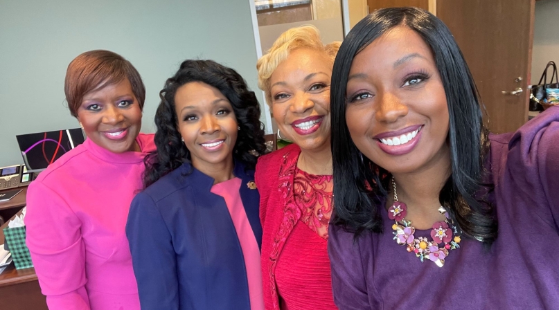 Gwinnett County, Ga. Chair Nicole Hendrickson (far right) takes a selfie with (from left) Douglas County Chari Romana Jackson Jones, Cobb County, Ga. Chair Lisa Cupid and Henry County, Ga. Chair Carlotta Harrell.