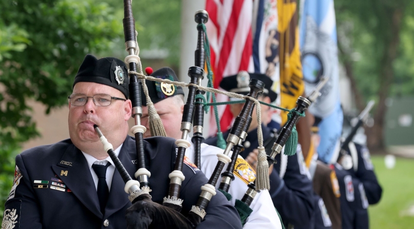 Eamonn Radburn of the Prince William County, Va. Fire and Rescue department, leads a group of fellow bagpipers in last year’s ceremony honoring veterans at a county Veterans Day ceremony. Across the country, counties will be holding similar ceremonies to honor local veterans on Veterans Day, Nov. 11. Photo courtesy of Prince William County