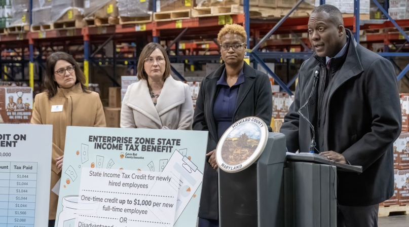 County Executive Calvin Ball, Howard County, Md., takes to the microphone at a local event designed to bring business to his community. 