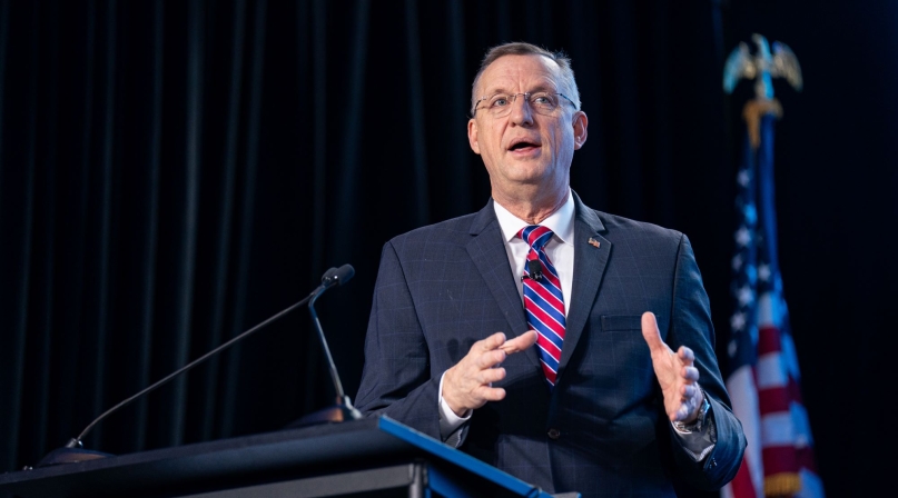 Veterans Affairs Sec. Doug Collins speaks to a General Session audience March 3 at NACo’s 2025 Legislative Conference at the Washington Hilton. Photo by Denny Henry