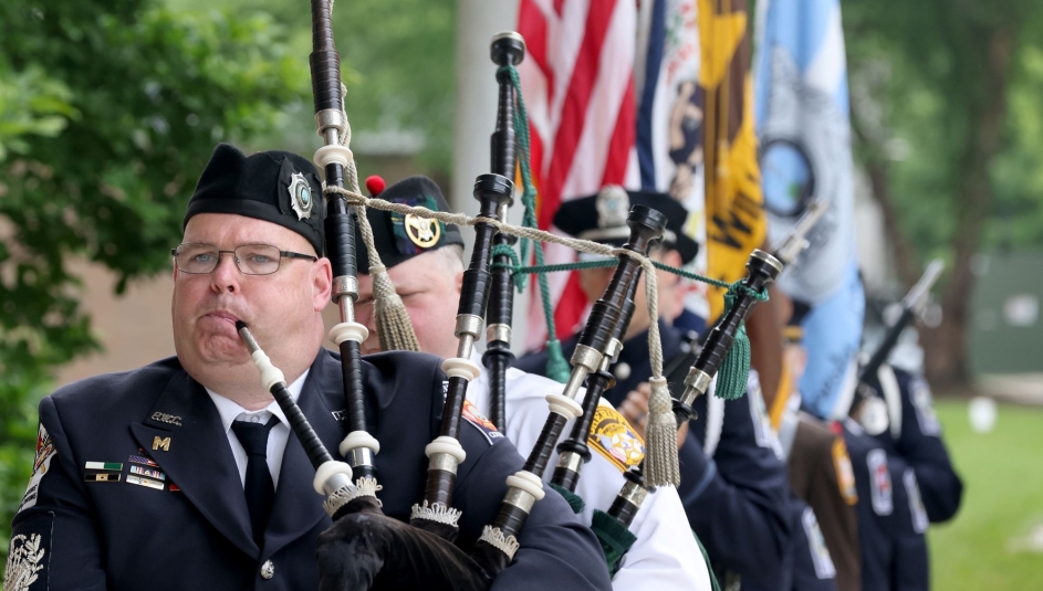 Eamonn Radburn of the Prince William County, Va. Fire and Rescue department, leads a group of fellow bagpipers in last year’s ceremony honoring veterans at a county Veterans Day ceremony. Across the country, counties will be holding similar ceremonies to honor local veterans on Veterans Day, Nov. 11. Photo courtesy of Prince William County